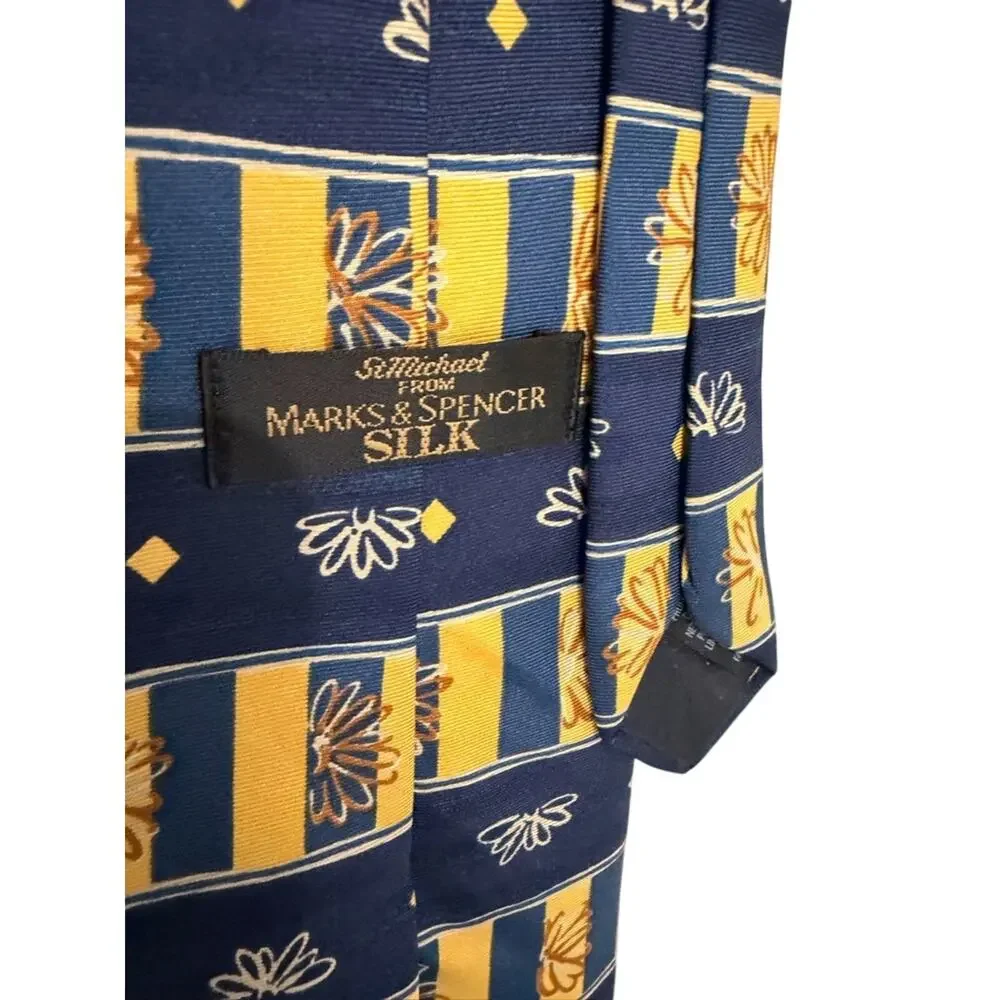 St Michael Marks & Spencer Silk Tie Floral Stripe Vintage